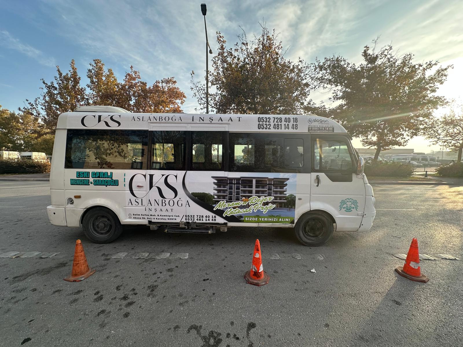 CKS Aslanboğa İnşaat Şehir İçi Minibüs/Dolmuş Giydirme Reklamları – Konya Minibüs Reklamları çalışması